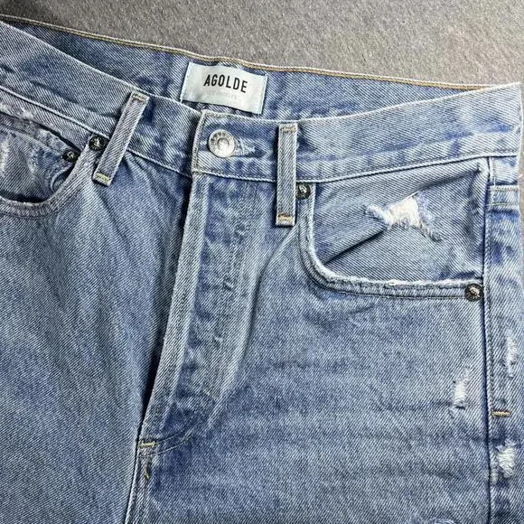 AGOLDE 90s Mid Rise Womens Size 23 LightWash Distressed cut#62170 style#A069C811 - Picture 1 of 9